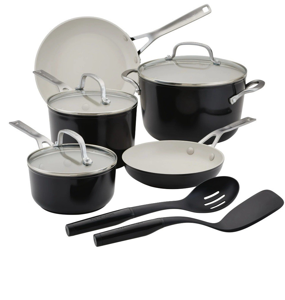 KitchenAid Ceramic Forged Aluminum Safe Nonstick 10 Piece Set Black. New