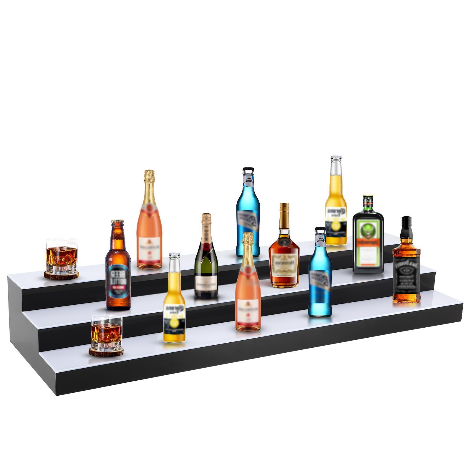 3 Tiers 40 Inch LED Lighted Liquor Bottle Display, Adjustable Brightness & Color