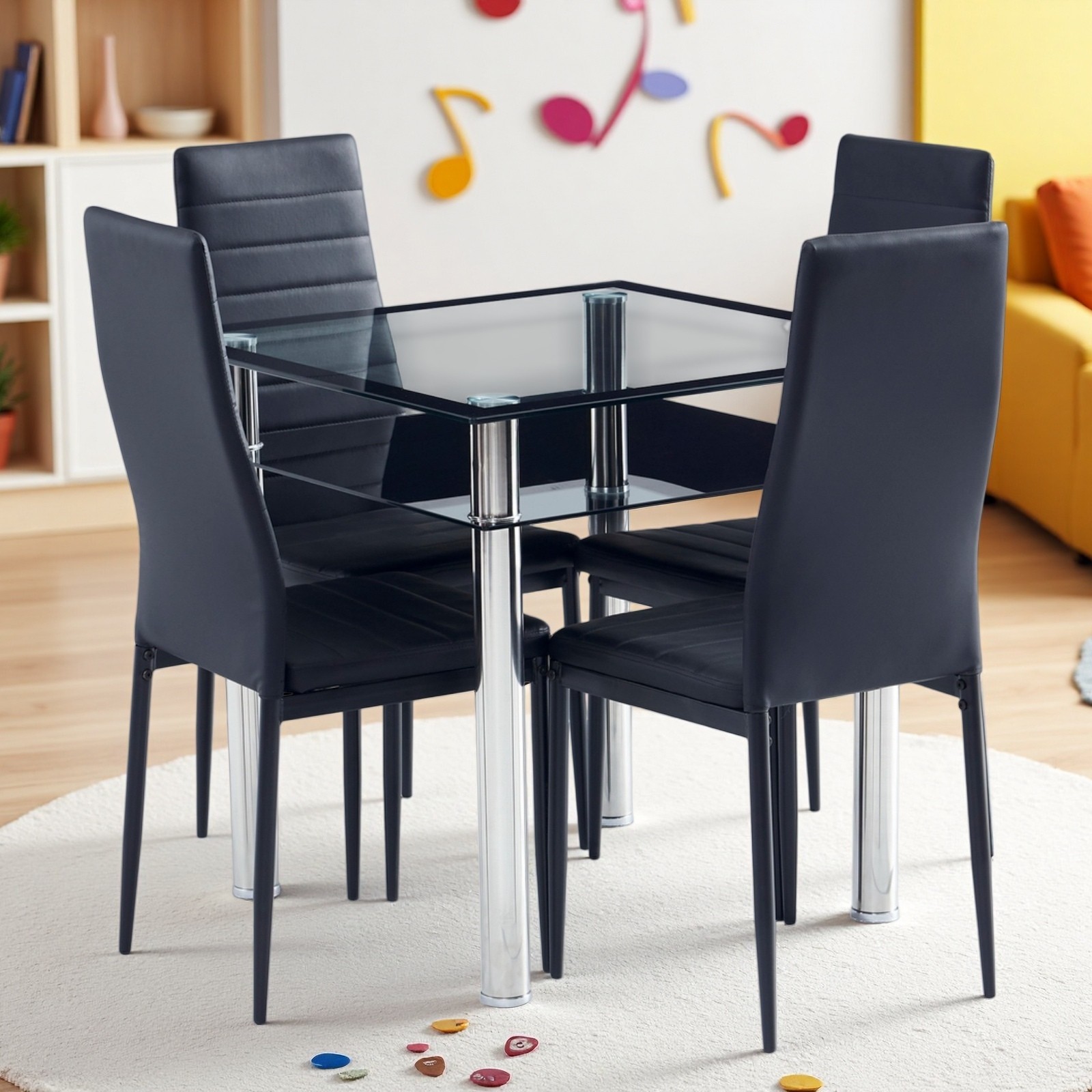 4PCS Black High Back Dining Chair, Modern Kitchen Chair & Restaurant Chair