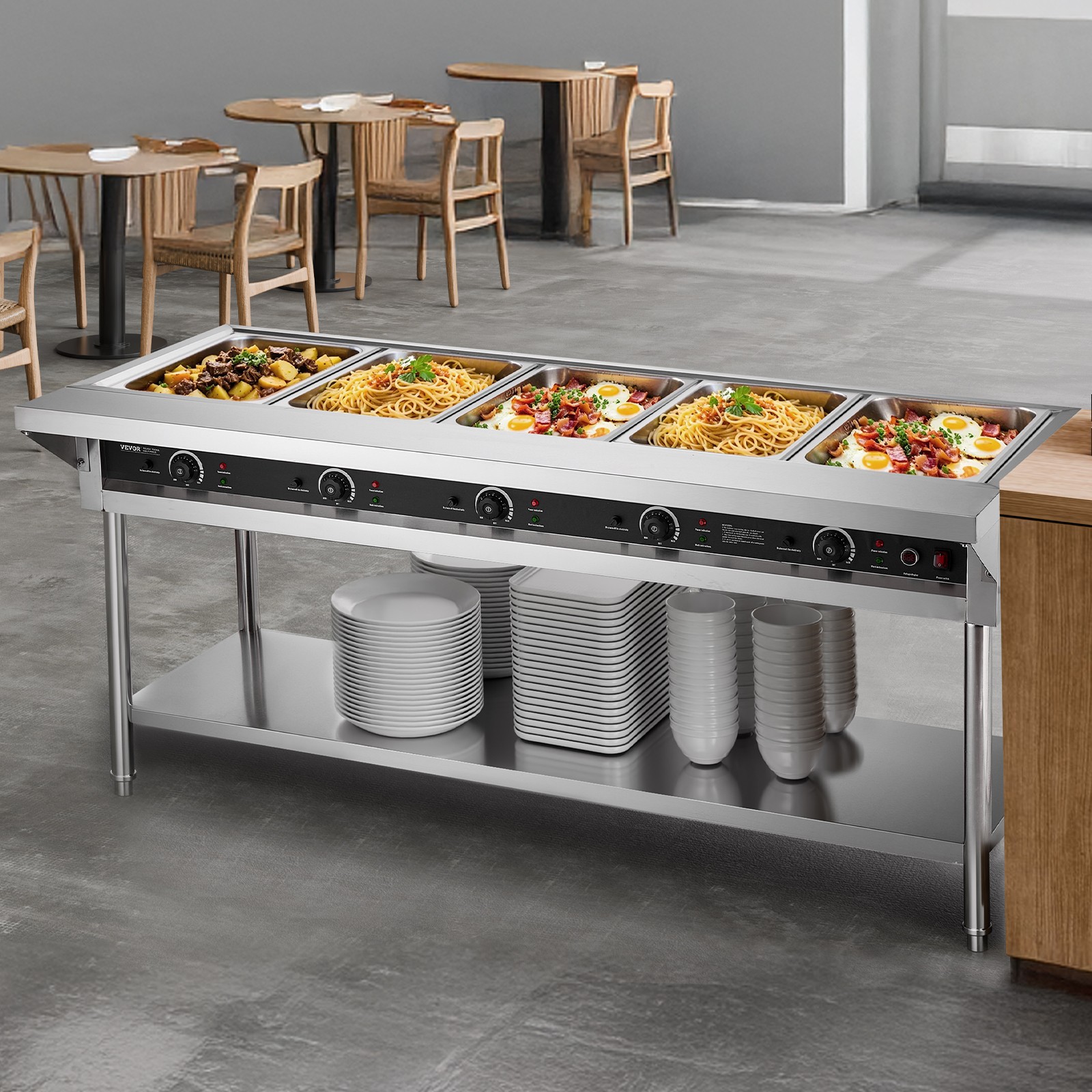 VEVOR 5-Pan Commercial Food Warmer Steam Table with Independent Temperature