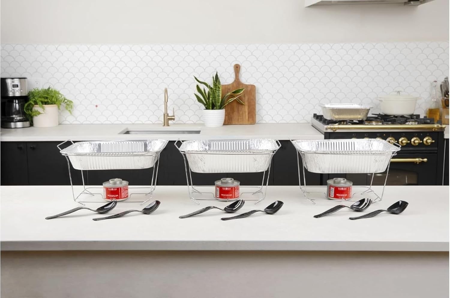 Durable Food Warmers Buffet Set with Utensils, Fuel, and Wire Stands – 3 Pack