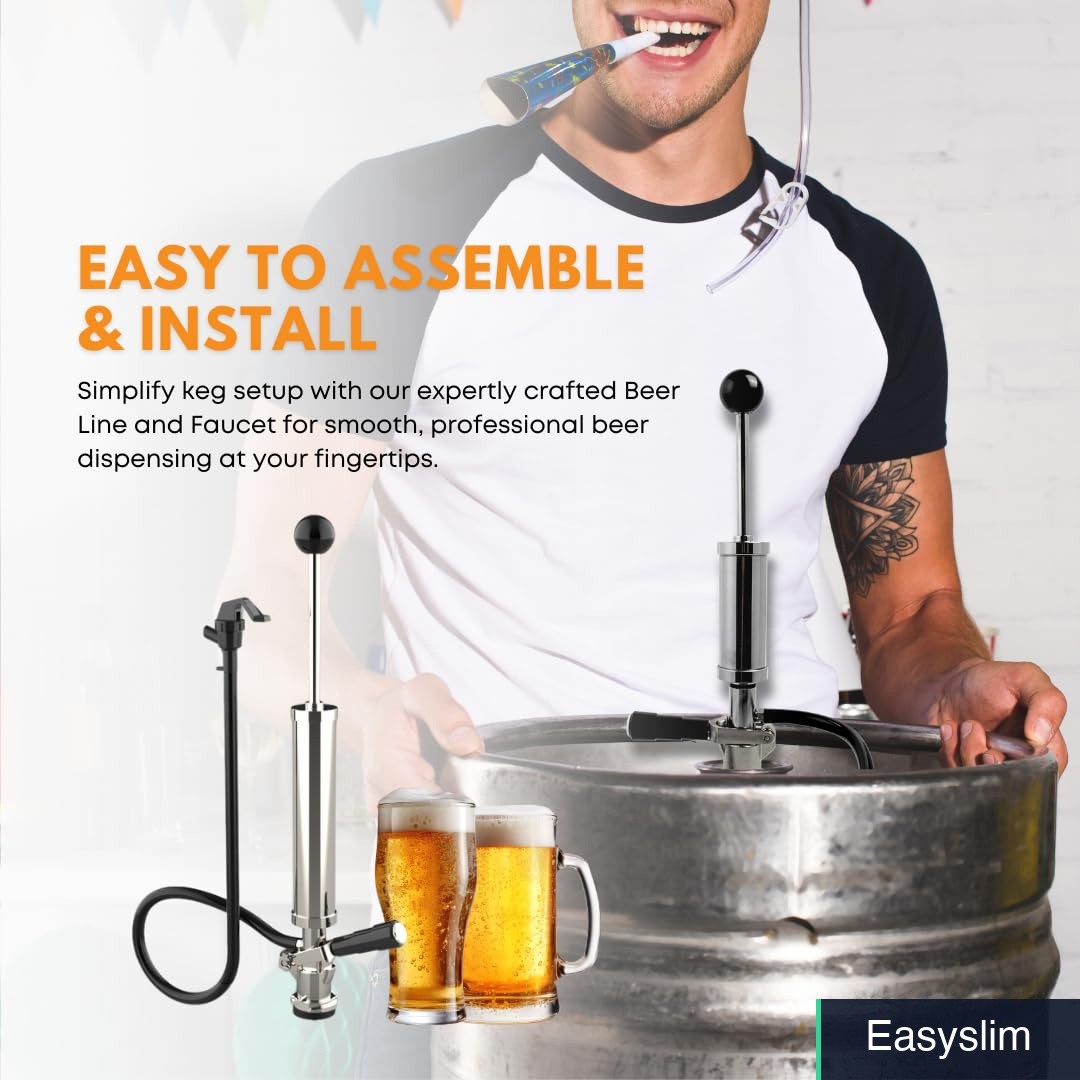 Beer Keg Tap Kit D-System 8-Inch Party Pump Stainless Steel Coupler Faucet
