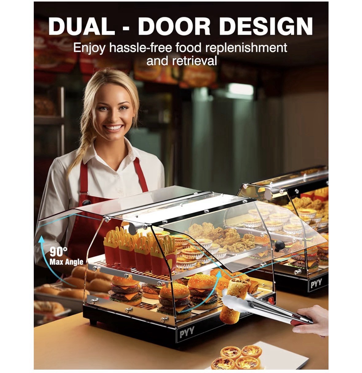 PYY Commercial Food Warmer Display| 2 Tier| LED Lightening