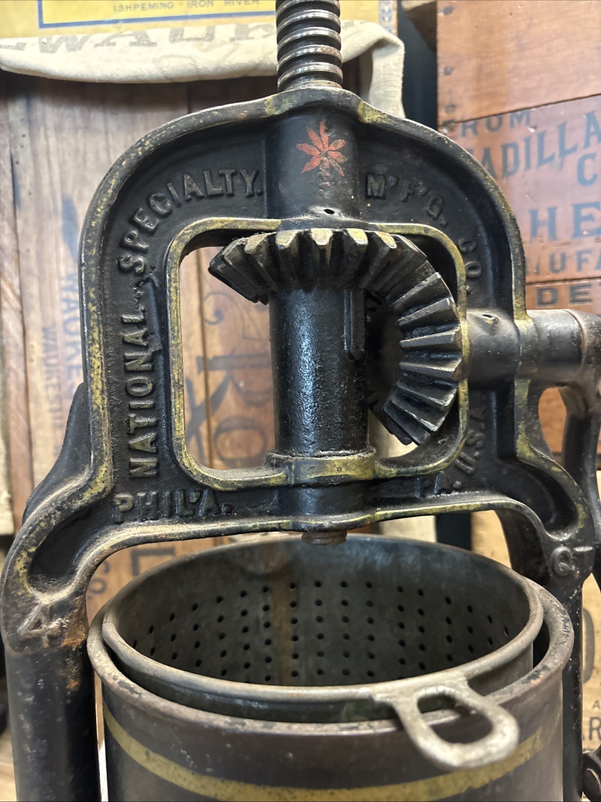 Antique Cast Iron National 4 Quart Fruit Press Sausage Stuffer Philadelphia 1897