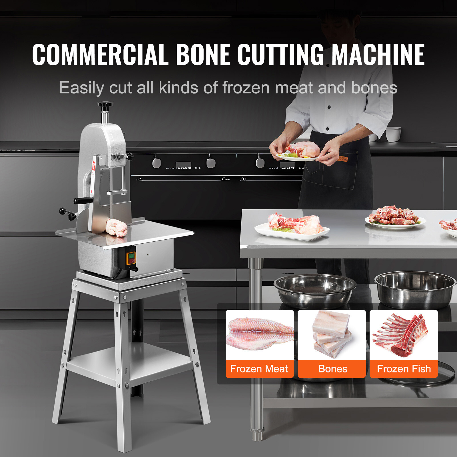 VEVOR 850W Commercial Electric Meat Bandsaw Stainless Steel Bone Sawing Machine