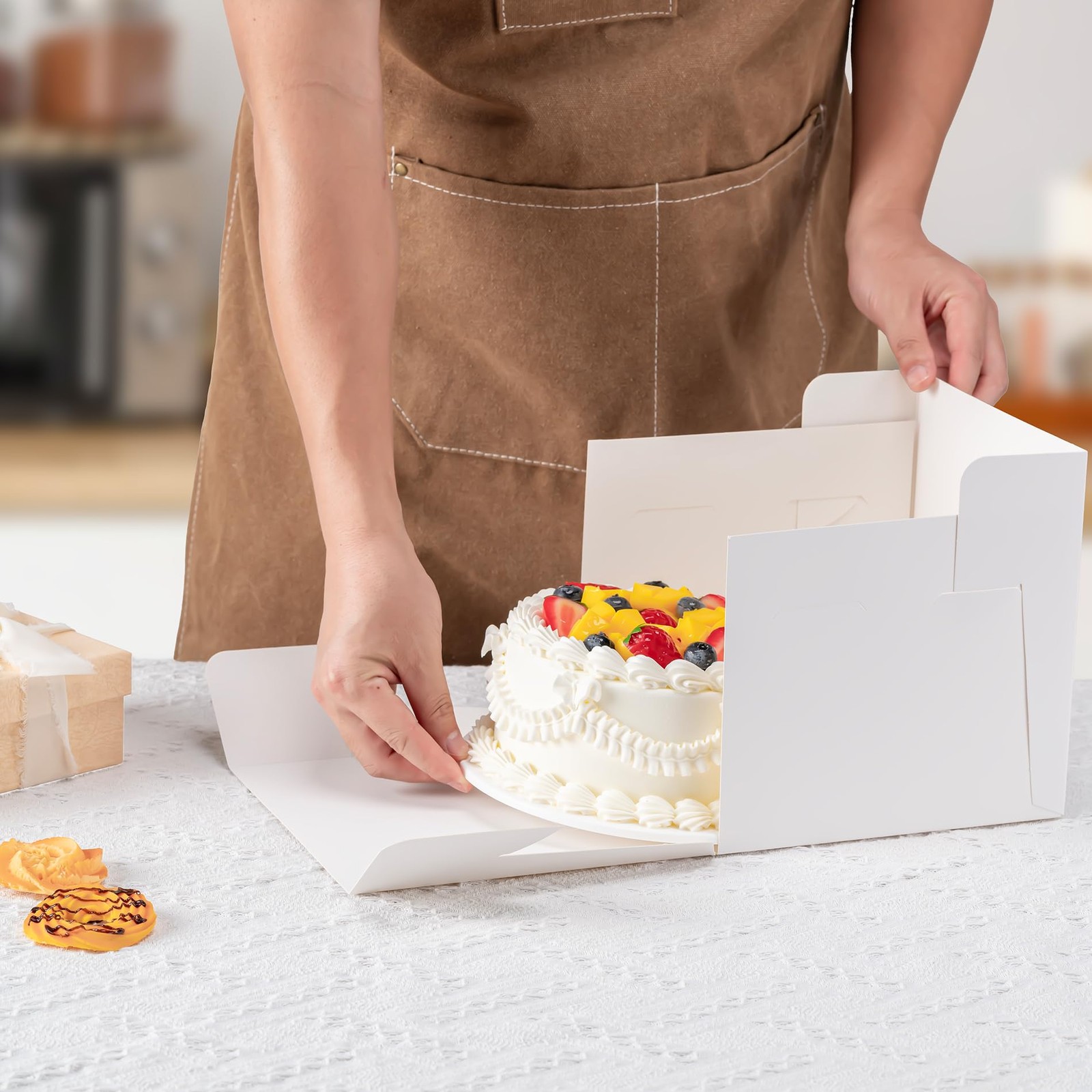 5 Pack Cake Boxes 12 Inch, 12x12x8 Inches Tall 10x10x8 inches, White