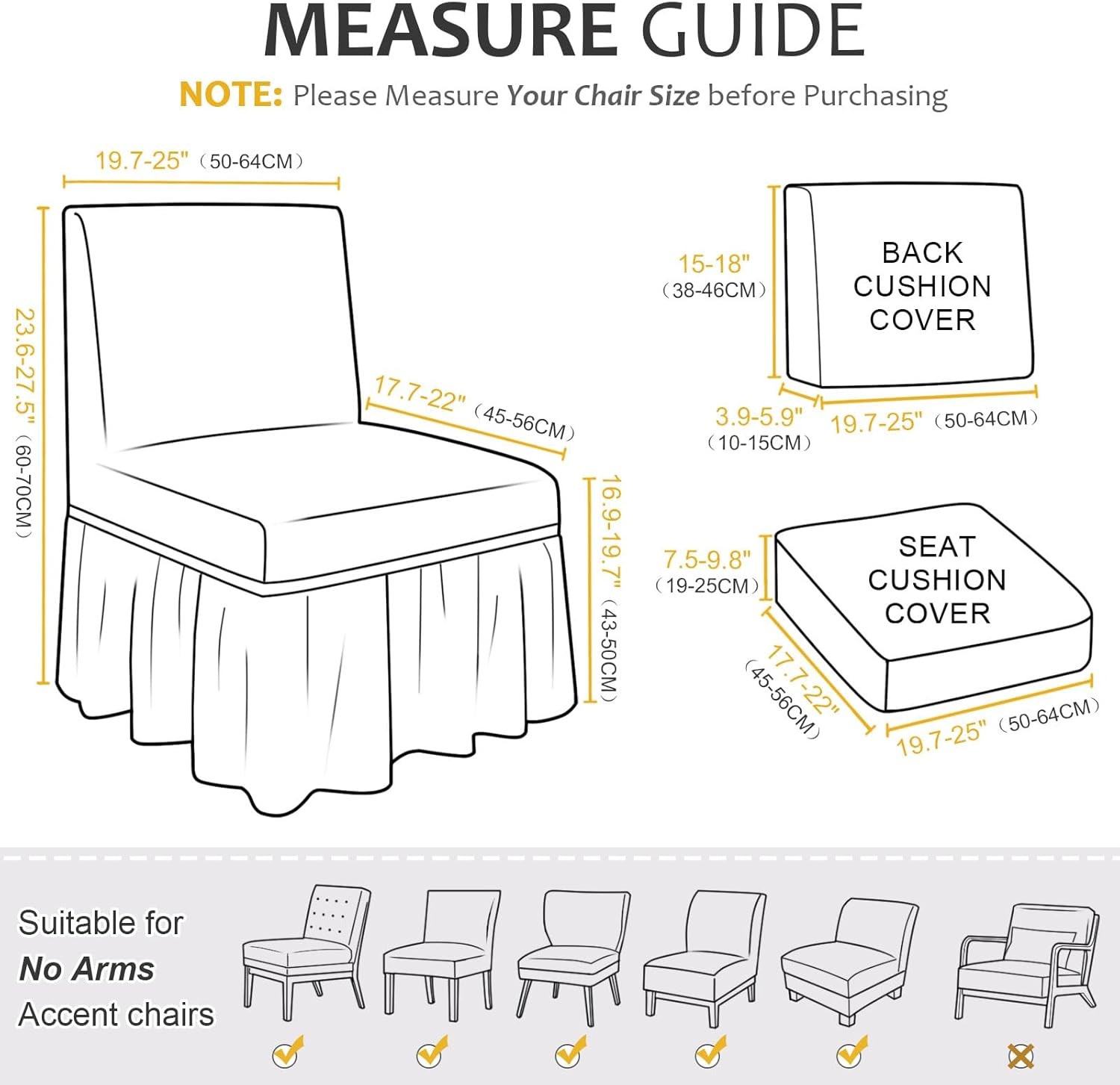 Beige Spandex Armless Accent Chair Cover with Skirt Stretch Super Soft Modern