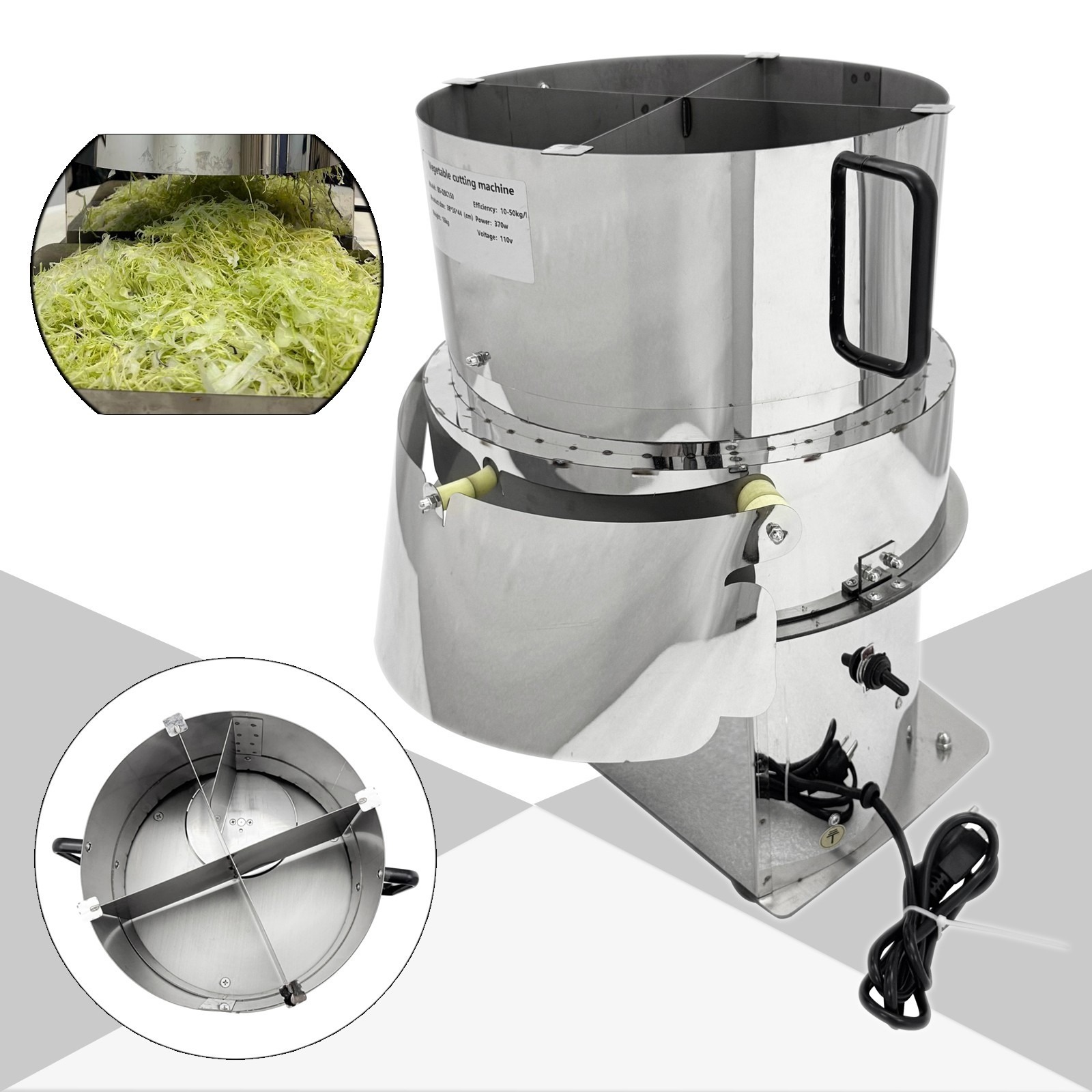 Vegetable Shredder (110V, 370W / 0.5HP, 10-50kg/h, 1-5mm Thickness)