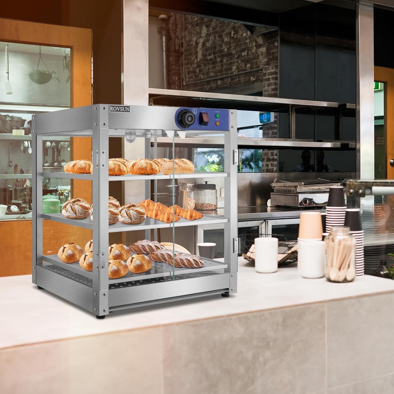3-Tier Food Warmer Countertop,Commercial Warm for Food Pizza Warmer Display Case