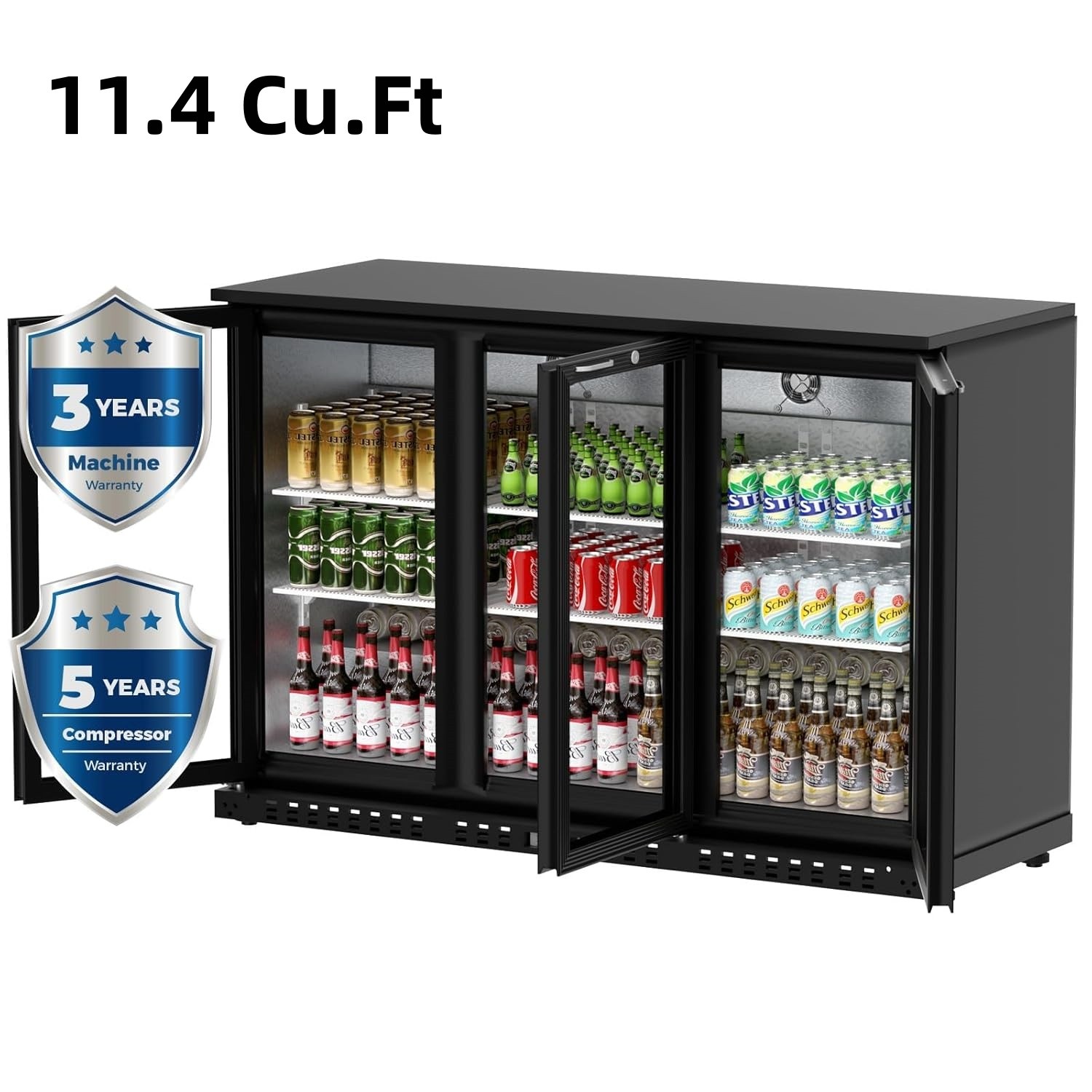 53.2″ Back Bar Cooler Beverage Refrigerator Counter Height Fridge 3 Glass Door
