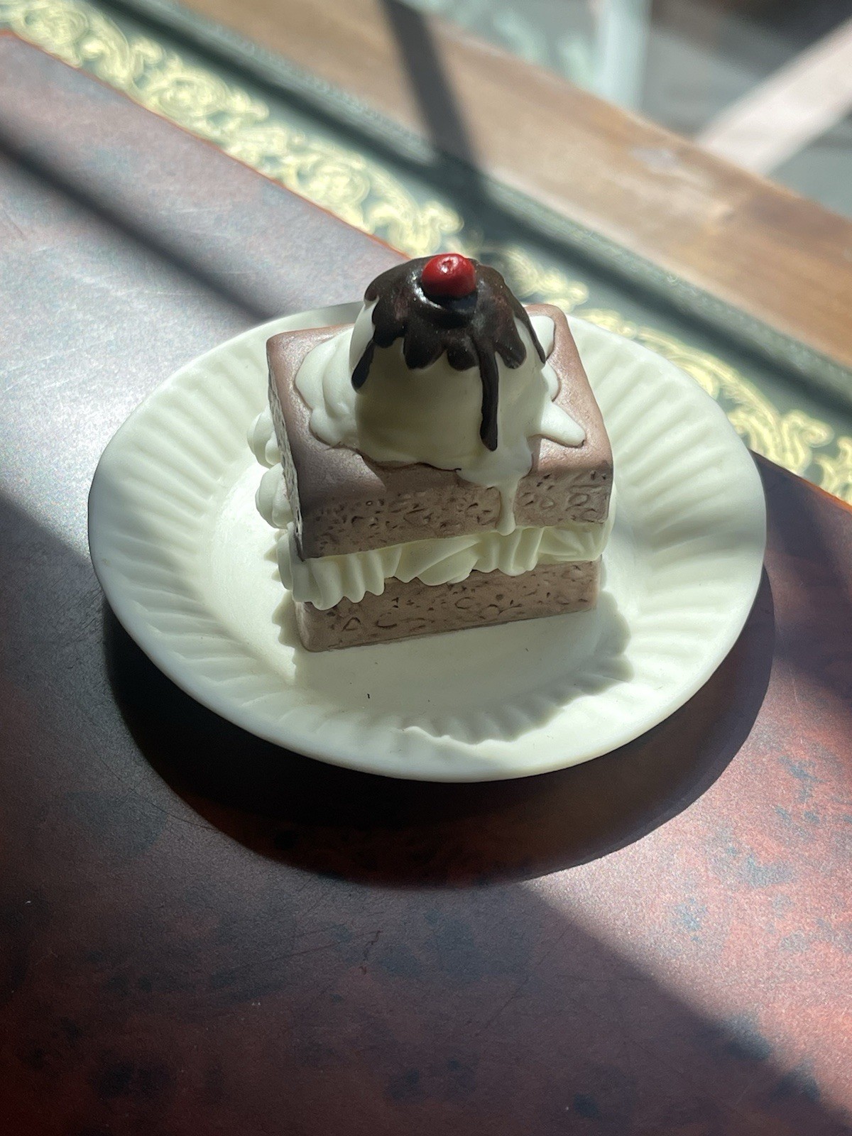 Vintage Ceramic Mini Plate Figurines W/ Cherry Pie & Chocolate Cake Display Food