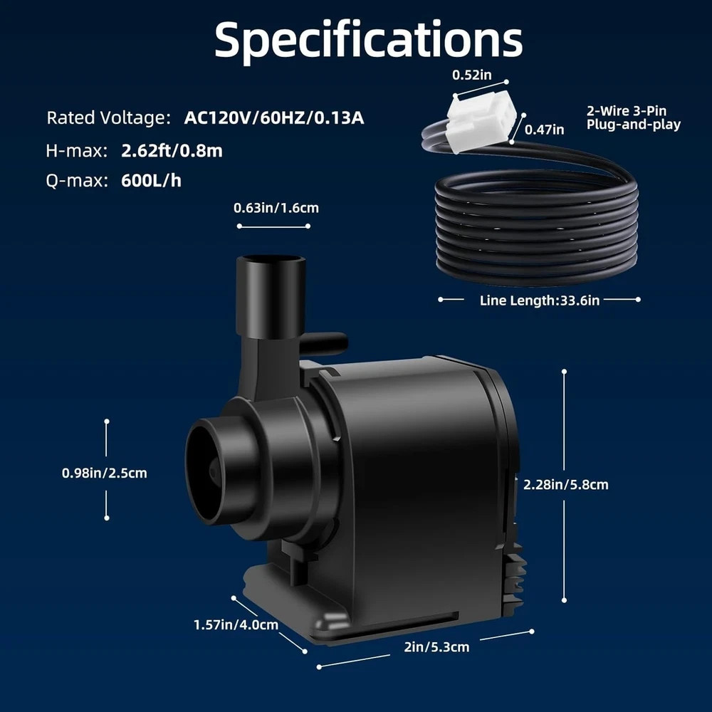 AP1200 AC120V Commercial Large Flow Ice Maker Water Pump for HZB-30F, Black