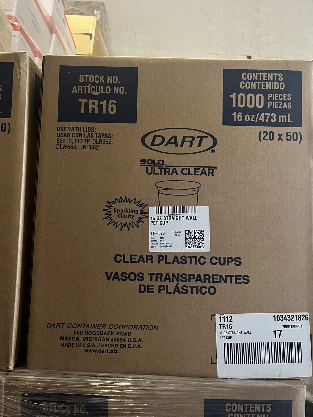 Dart TR16 Ultra Clear Cups, 16 Oz, Pet, 50/bag, 20 Bags/carton (dcctr16)