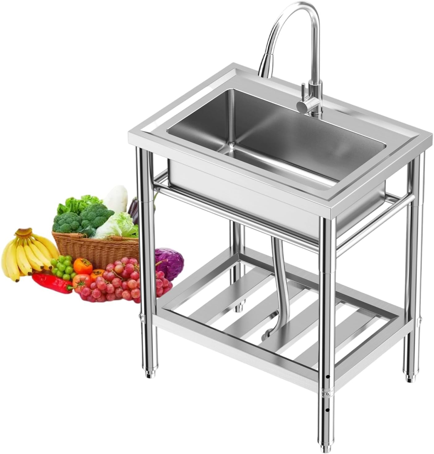28″x20″x34″ Stainless Steel Utility Sink Freestanding Single Bowl with Faucet