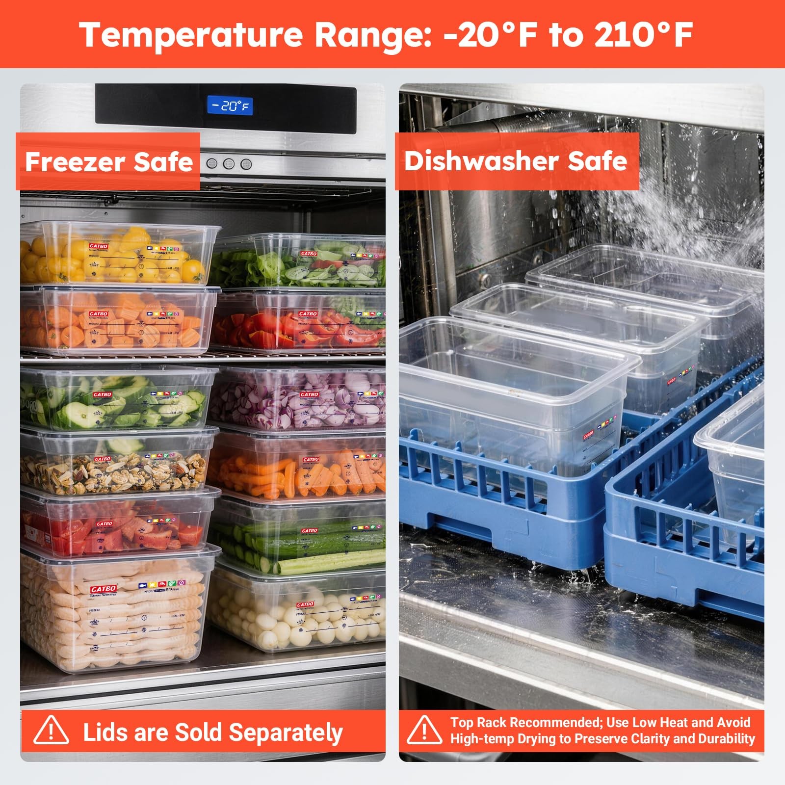 Gatbo 6-Pack Full Size 4 Deep Polycarbonate Food Pans Nsf Commercial Clear Food
