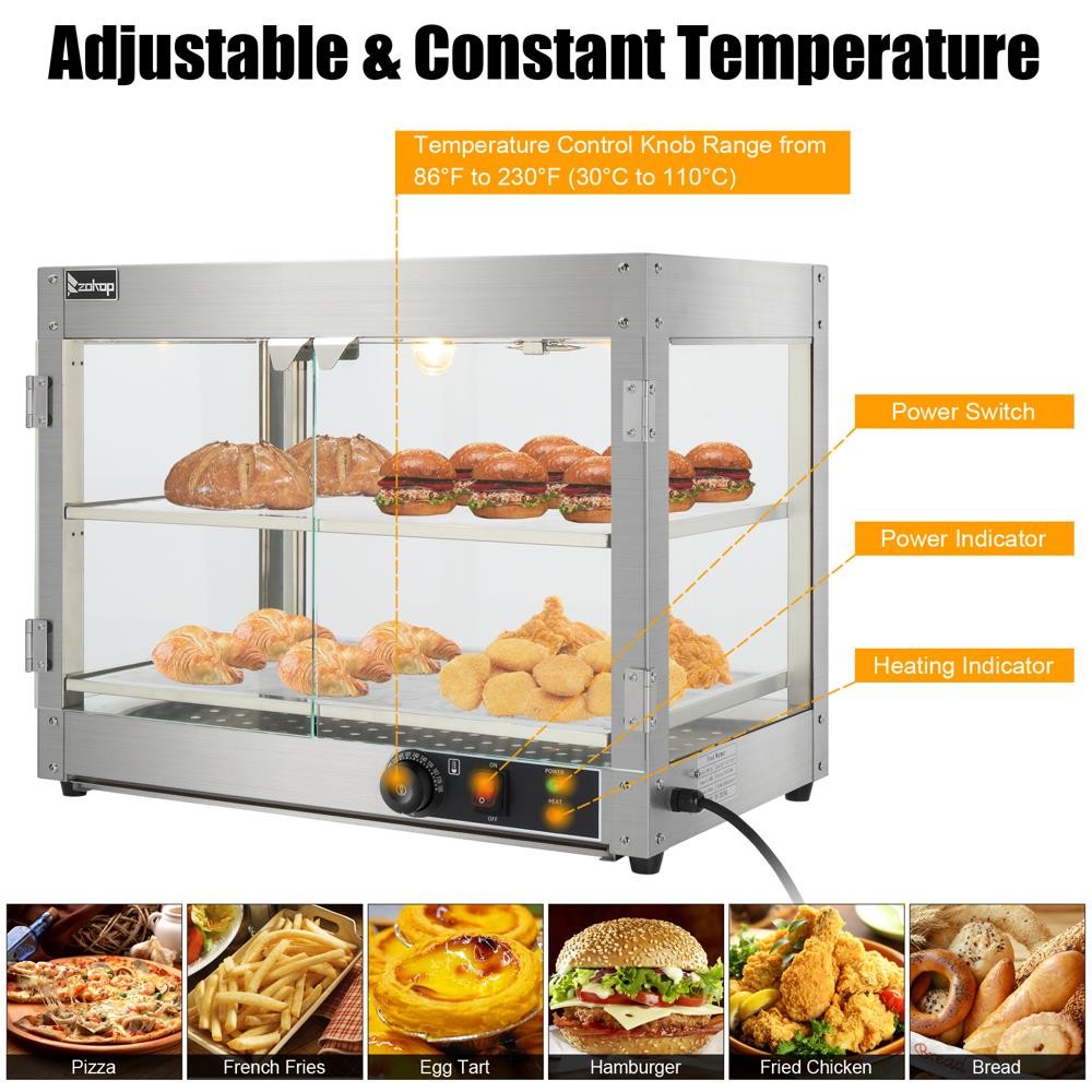 2 Tier Electric 800W Food Warmer Display Case Commercial Food Pizza Showcase New