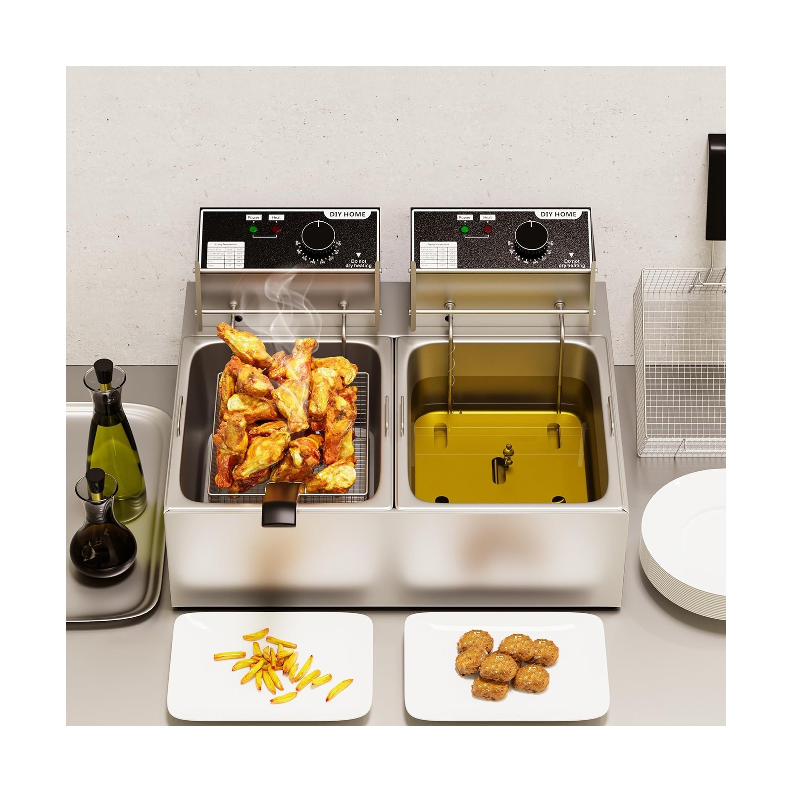 20.7Qt Deep Fryer, 3400W Electric Countertop Deep Fryer with 2 x 6.35 QT Remo…