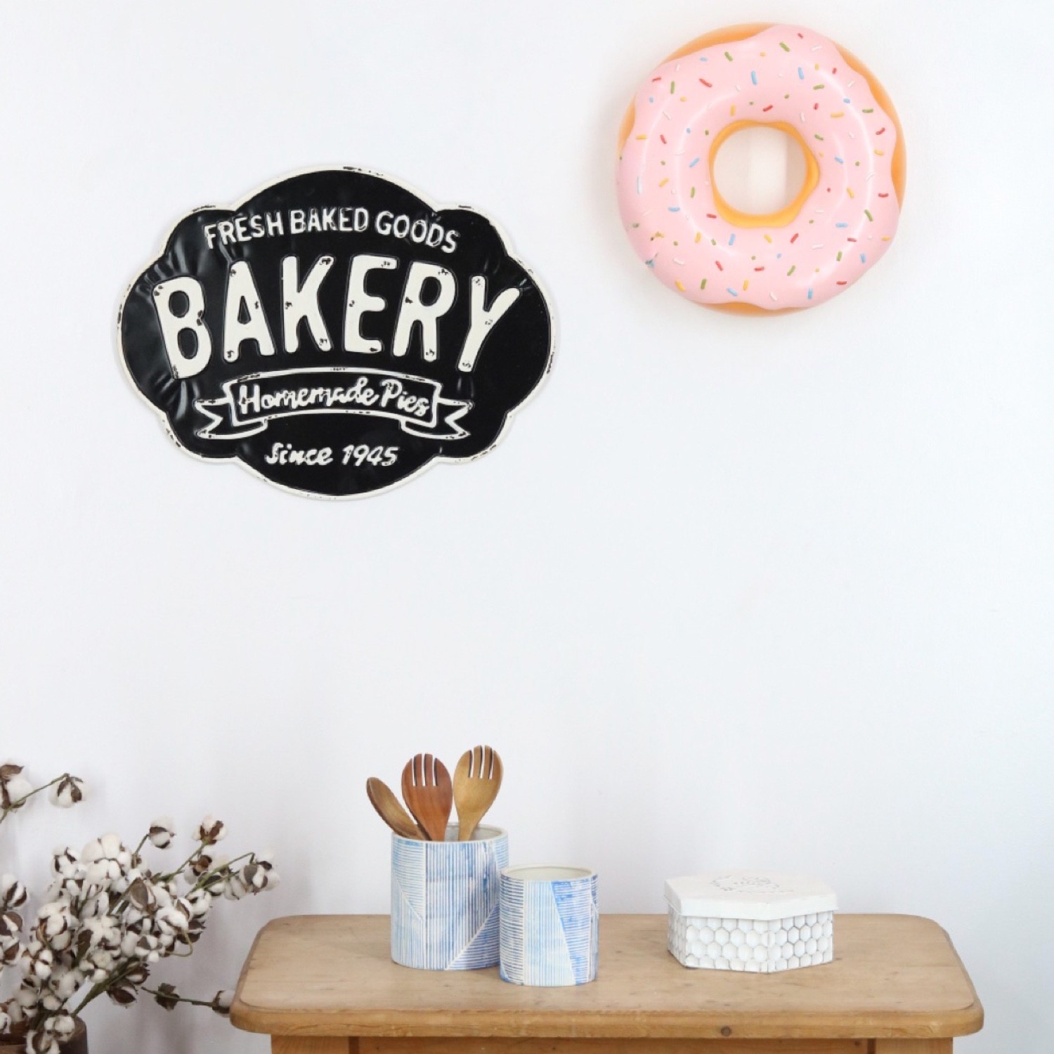 Wall Hanging Strawberry Donut with Sprinkles – Durable Fiberglass & Resin Decor