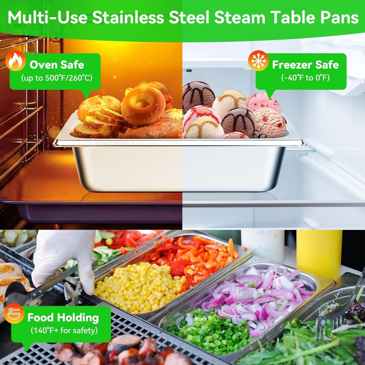 8Pack Hotel Pans with Lids 1/4 Stainless Steel Steam Table Pan 2.55″ Deep Hot…