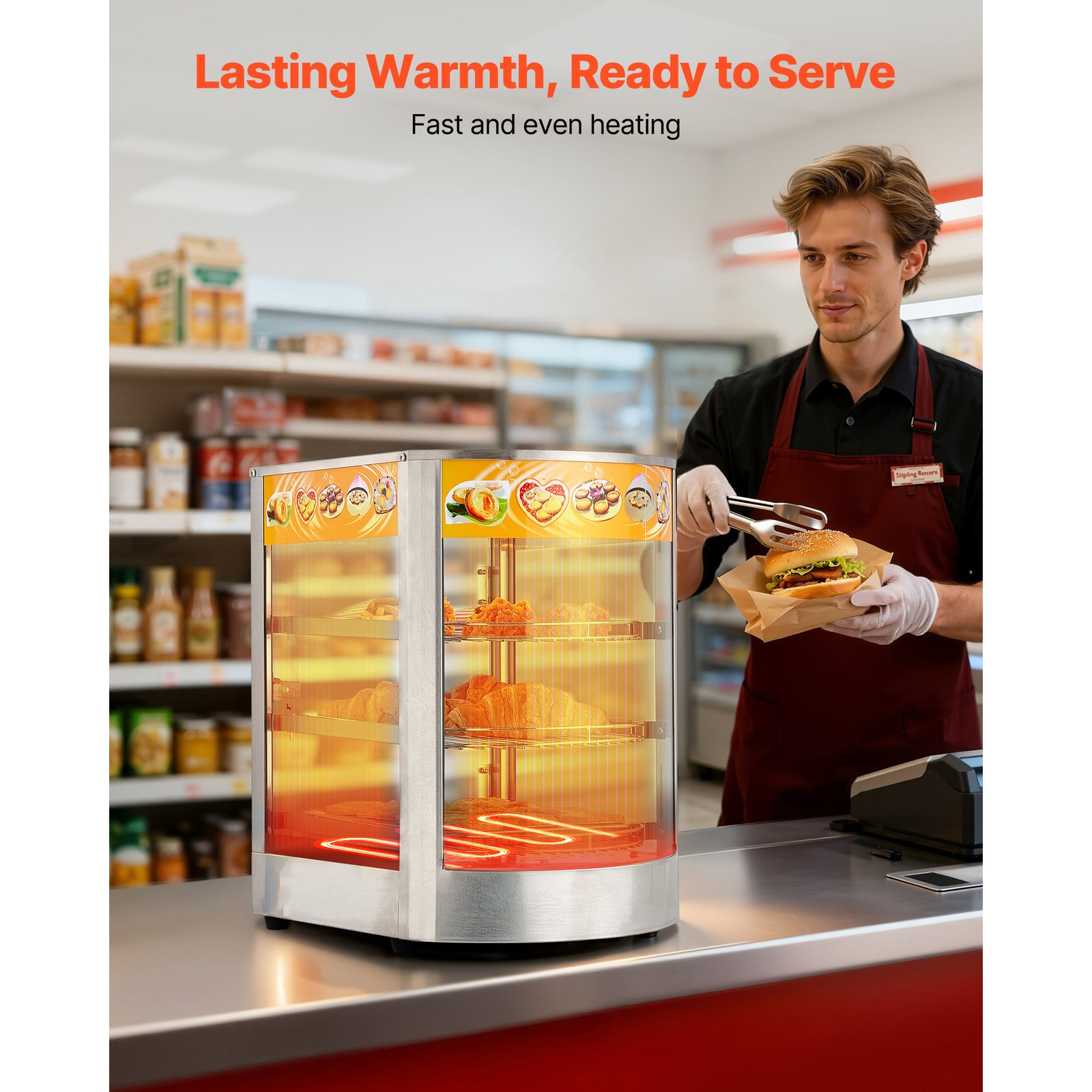 Uimoso 3-Tier Commercial Food Warmer Display Cabinet with LED Light,60L Capacity