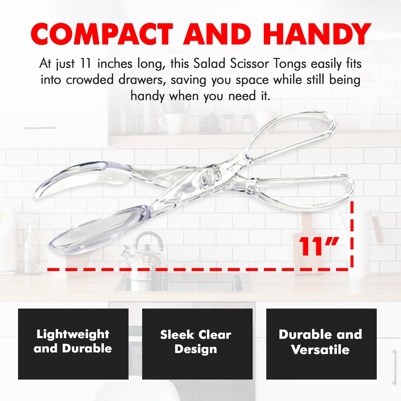 Chef Craft Premium Salad Scissor Tongs, 11.25 11 inches in length, Clear