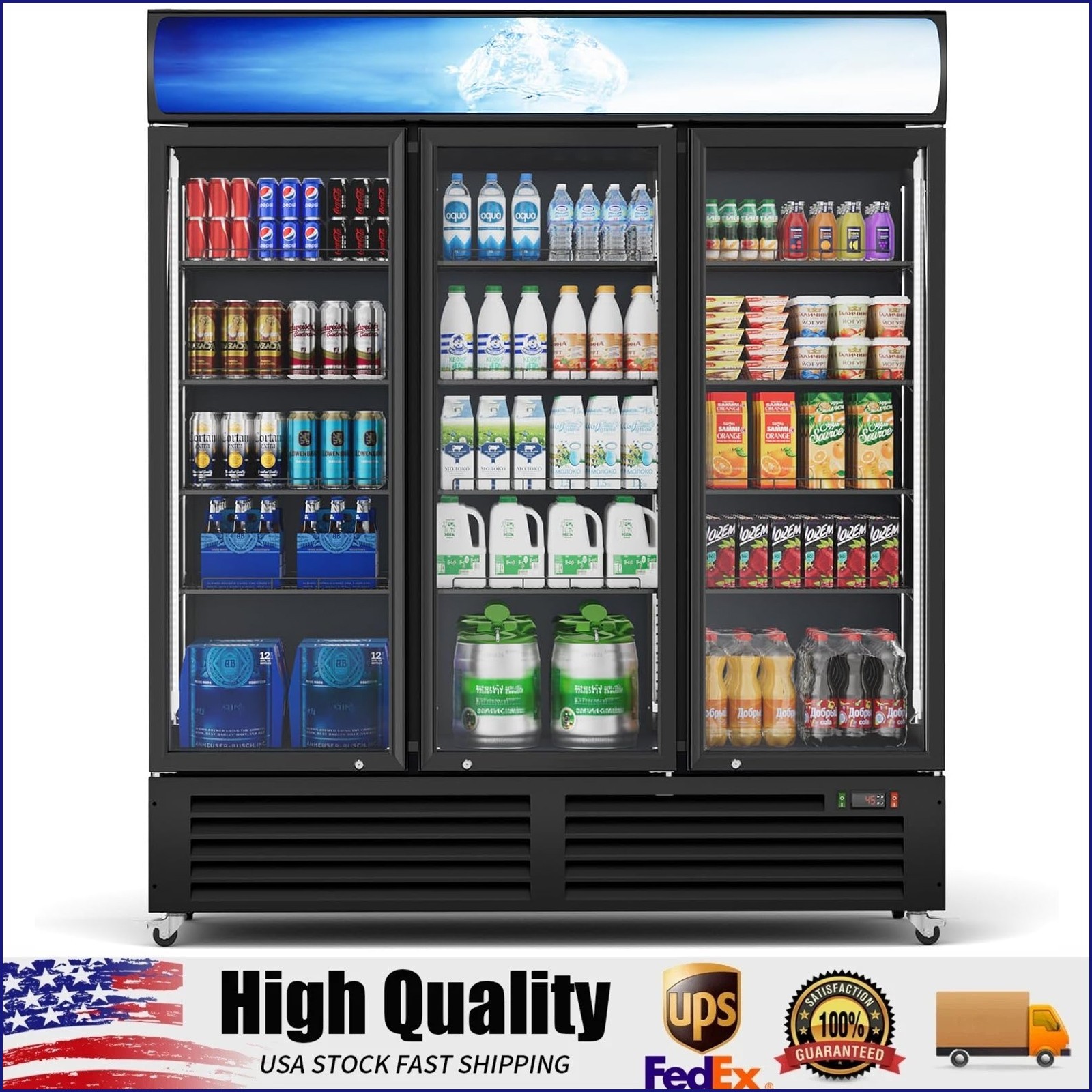 Commercial Display Refrigerator 3 Doors 56 Cu. Ft Merchandiser Beverage Cooler