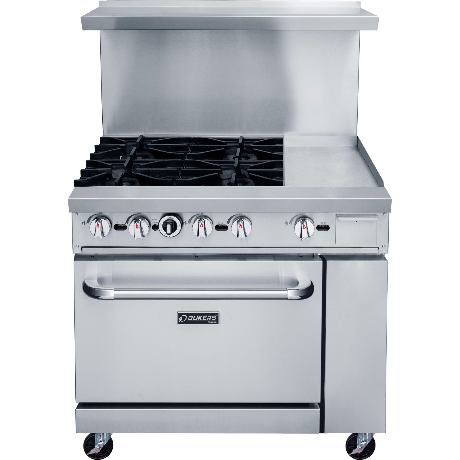 DUKERS DCR36-4B12GM 36″ NAT Gas Range 4 Open Burners 12″ GRIDDLE & OVEN