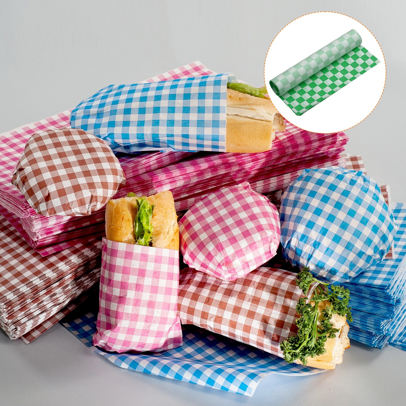 100pcs Square Checkered Pattern Wax Paper Sheets 7″ x 7″ Green
