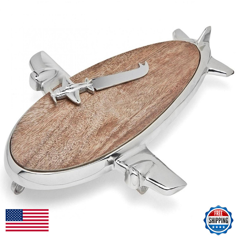 Godinger Nickel Plated Airplane Wooden Cheese Board 9792