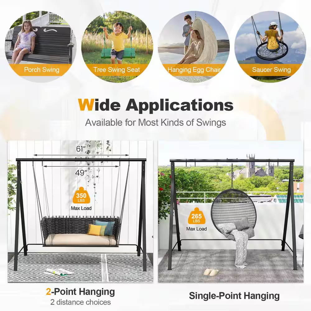Outdoor Porch Swing Frame 5.7 Ft. Metal Hammock Stand in Black