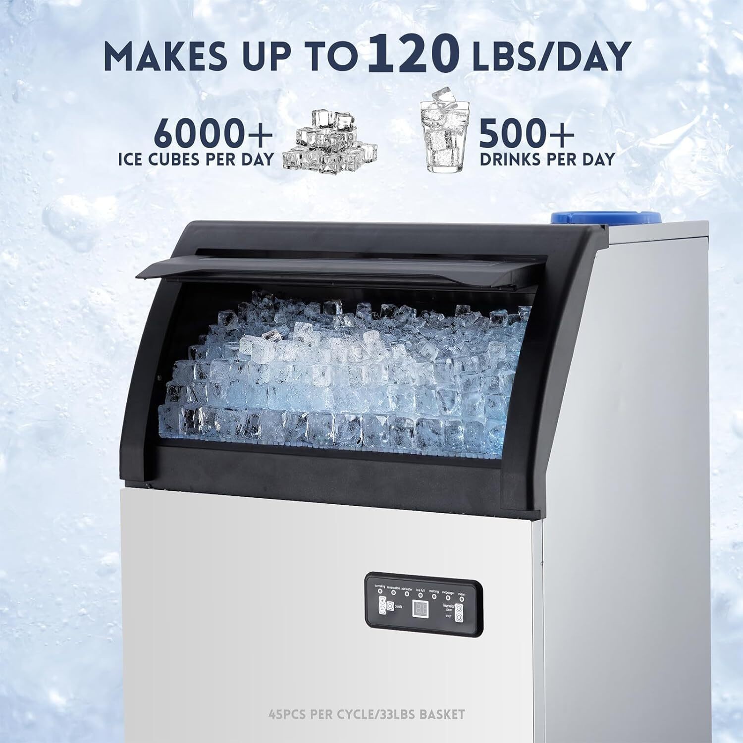 120lb Commercial Ice Maker Stainless Steel Bar Restaurant Outdoor Cube Machine ﻿