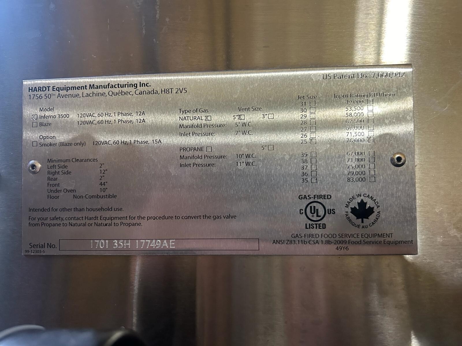 GAS ROTISSERIES/ INFERNO 3500 DOUBLE-DECK OPTION (120V, 12A,60 Hz, PHASE: 1)