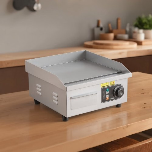 Commercial Electric Griddle, 13.98 x 11.81 inch, 1750W, 122-570°F Adjustable Te