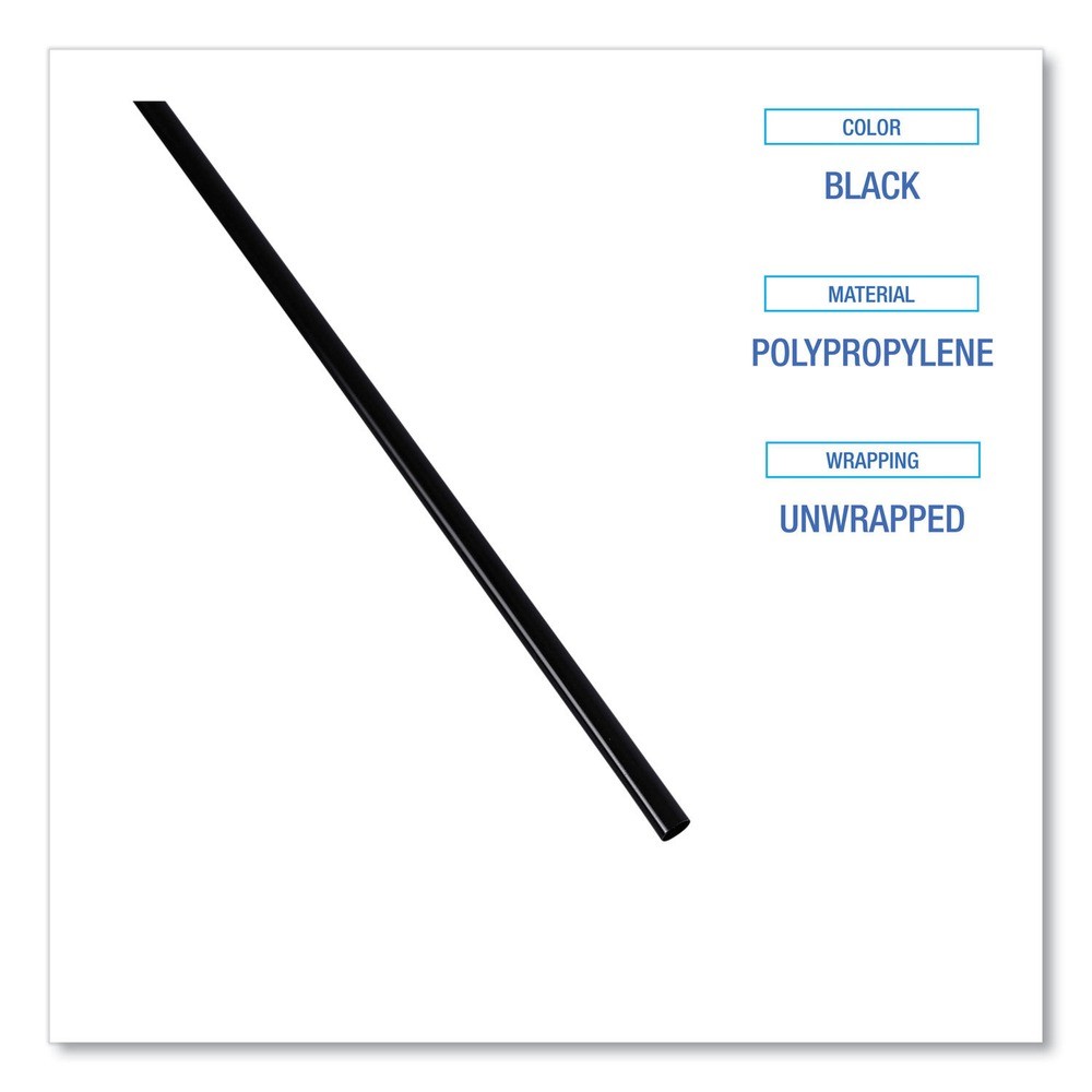 Boardwalk SLSTUBL 8″ Polypropylene Cocktail Straws – Black (5000/CT) New