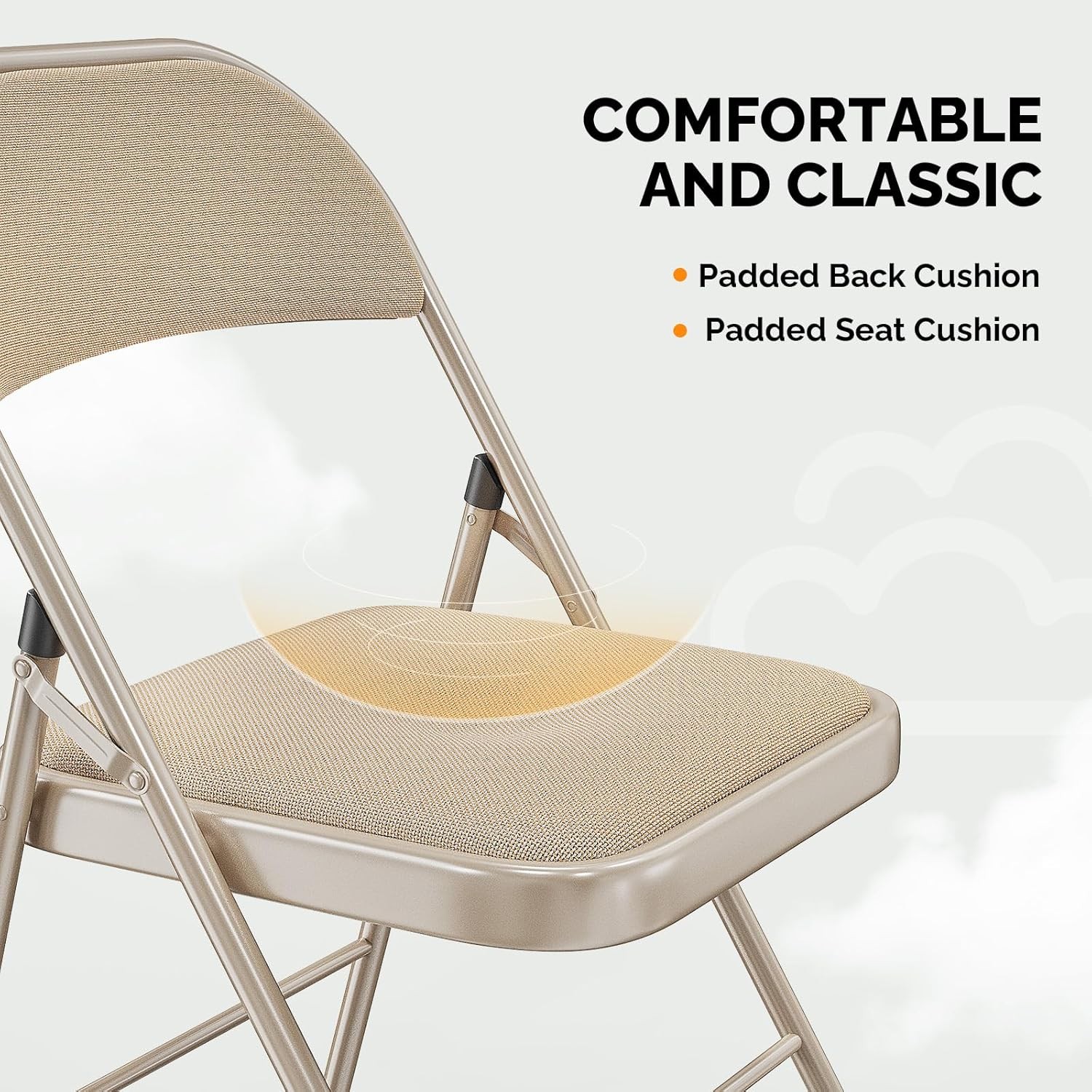 VINGLI 6 Pack Folding Chairs Padded Seats Metal Frame 350 lbs Khaki