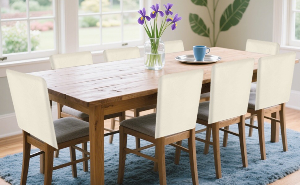Cream Beige Chair Back Covers for Dining Room, Farmhouse Solid Cream Color Linen