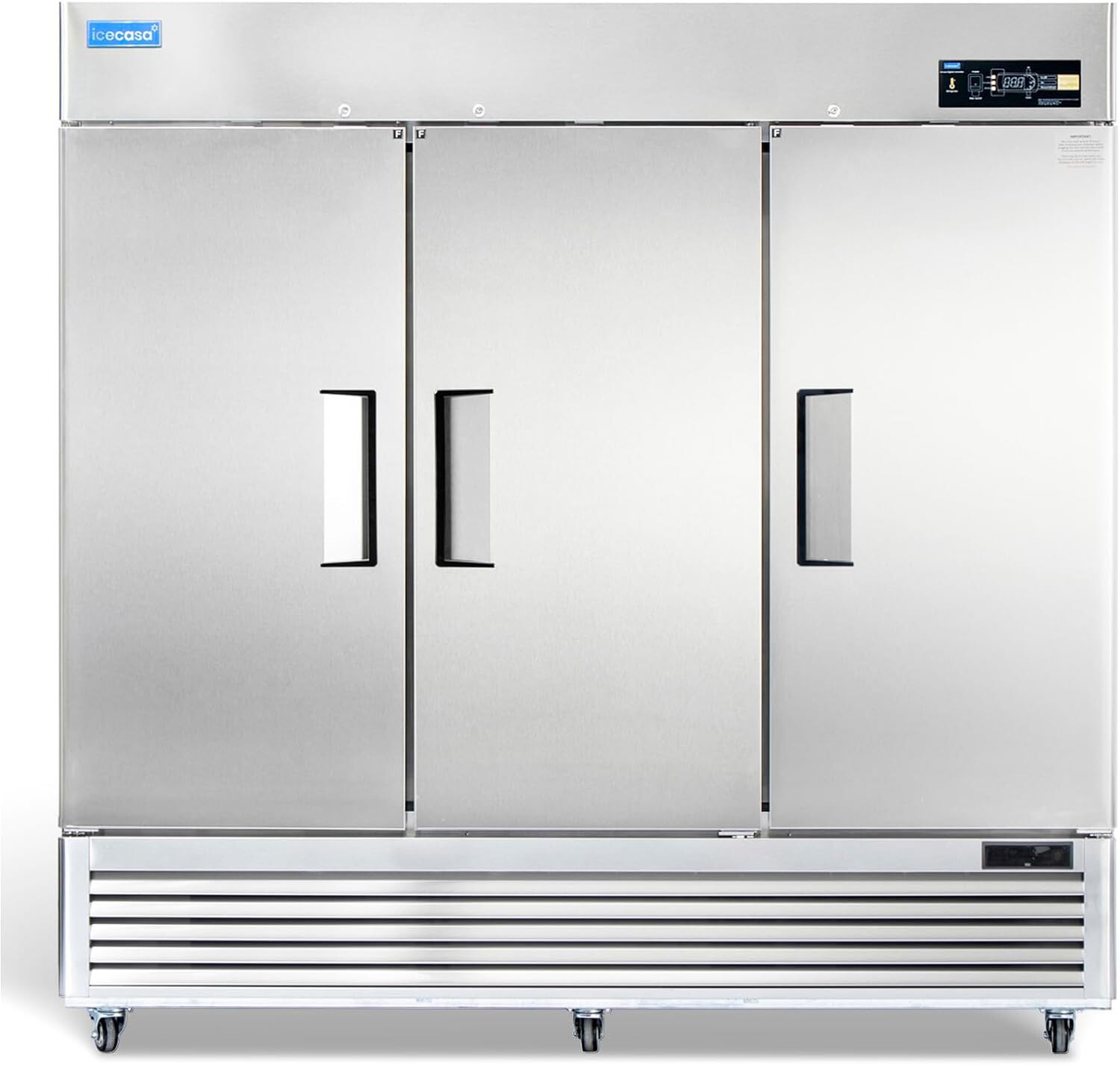 82″ Commercial Freezer, ICECASA 3 Door Commercial Reach-In Freezer 72 Cu.ft