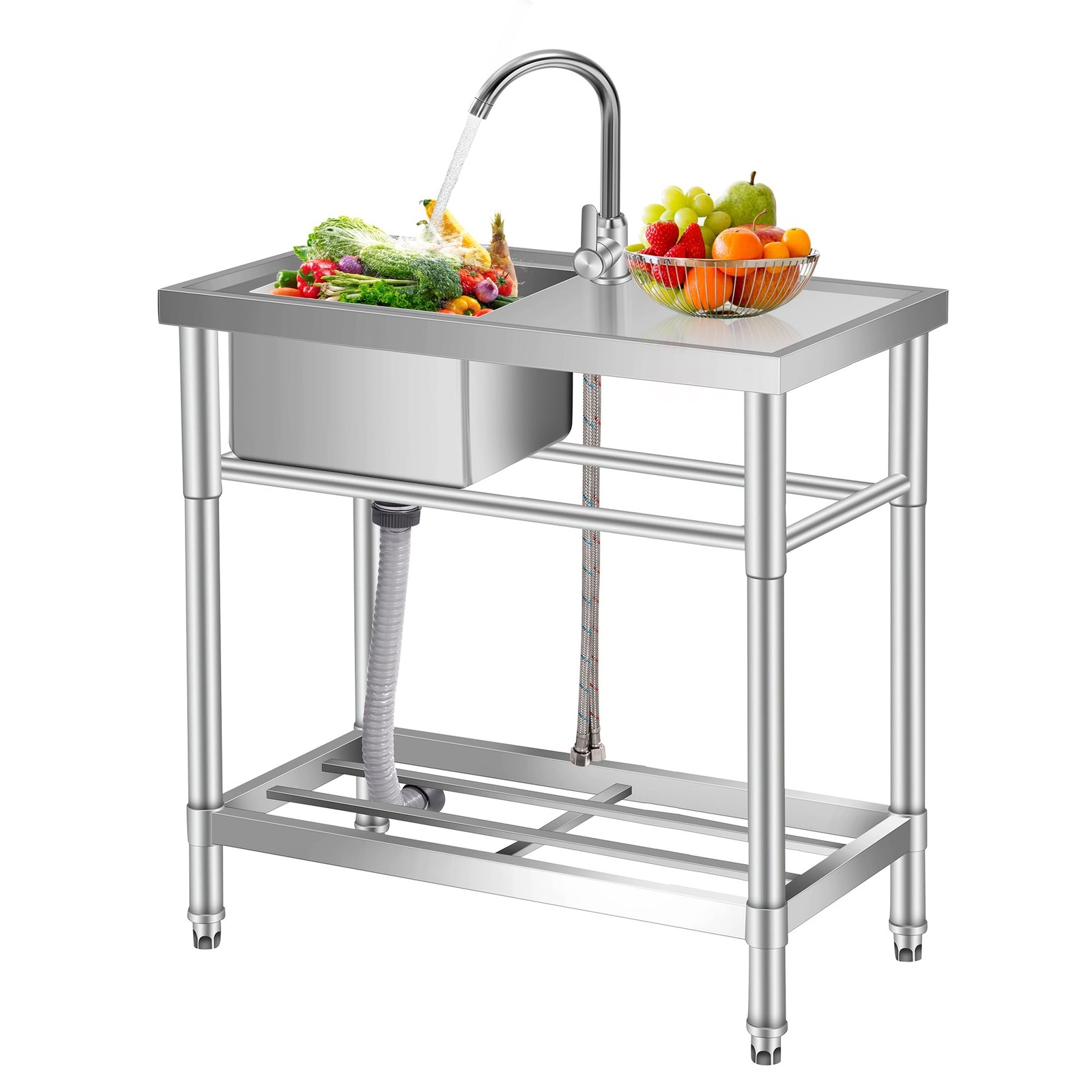 Stainless Steel Utility Sink 30″x16″x30″ Single Bowl Sink with Faucet Kitchen