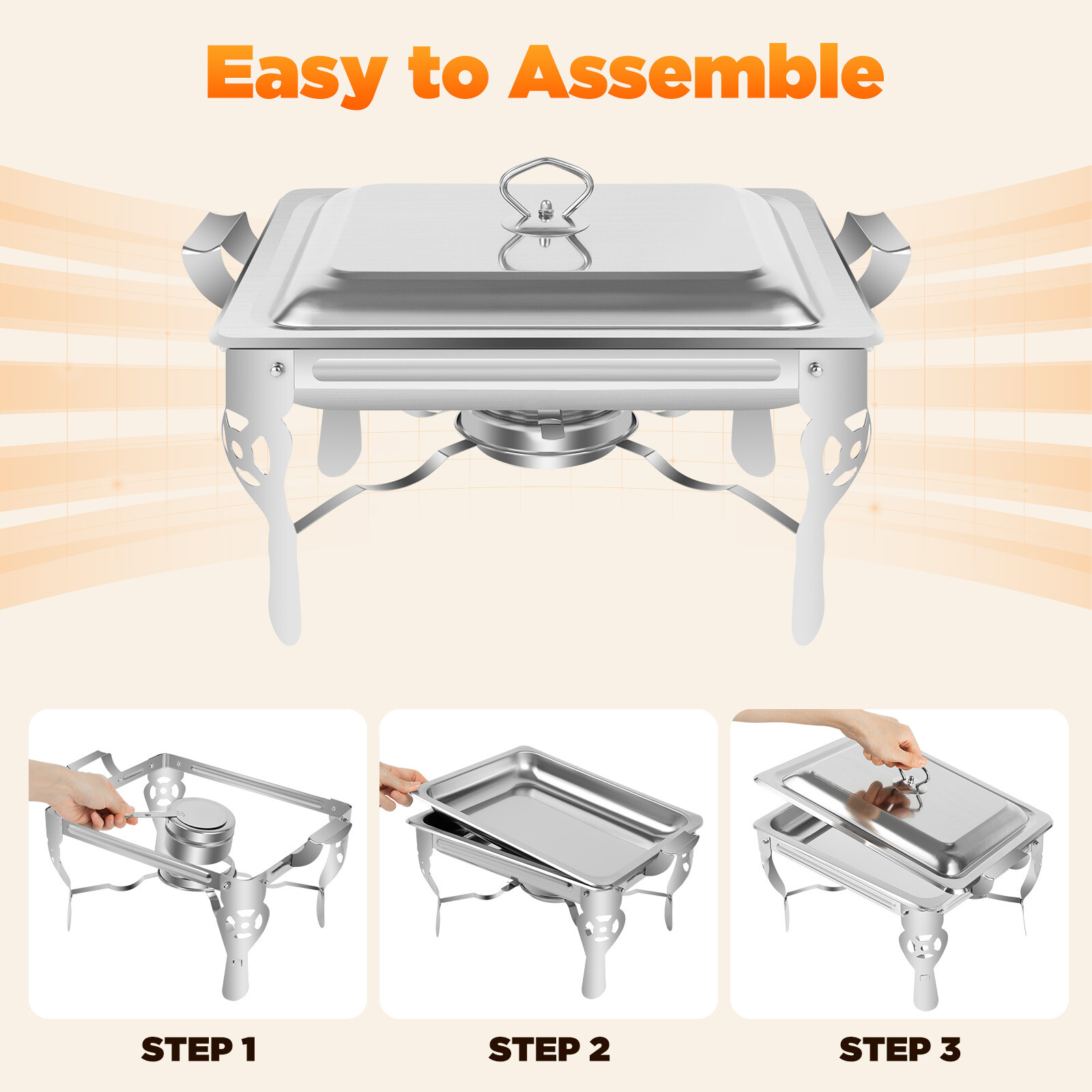 Chafer Chafing Dish 6L Set Stainless Steel Catering Party Food Warmer Square Pan