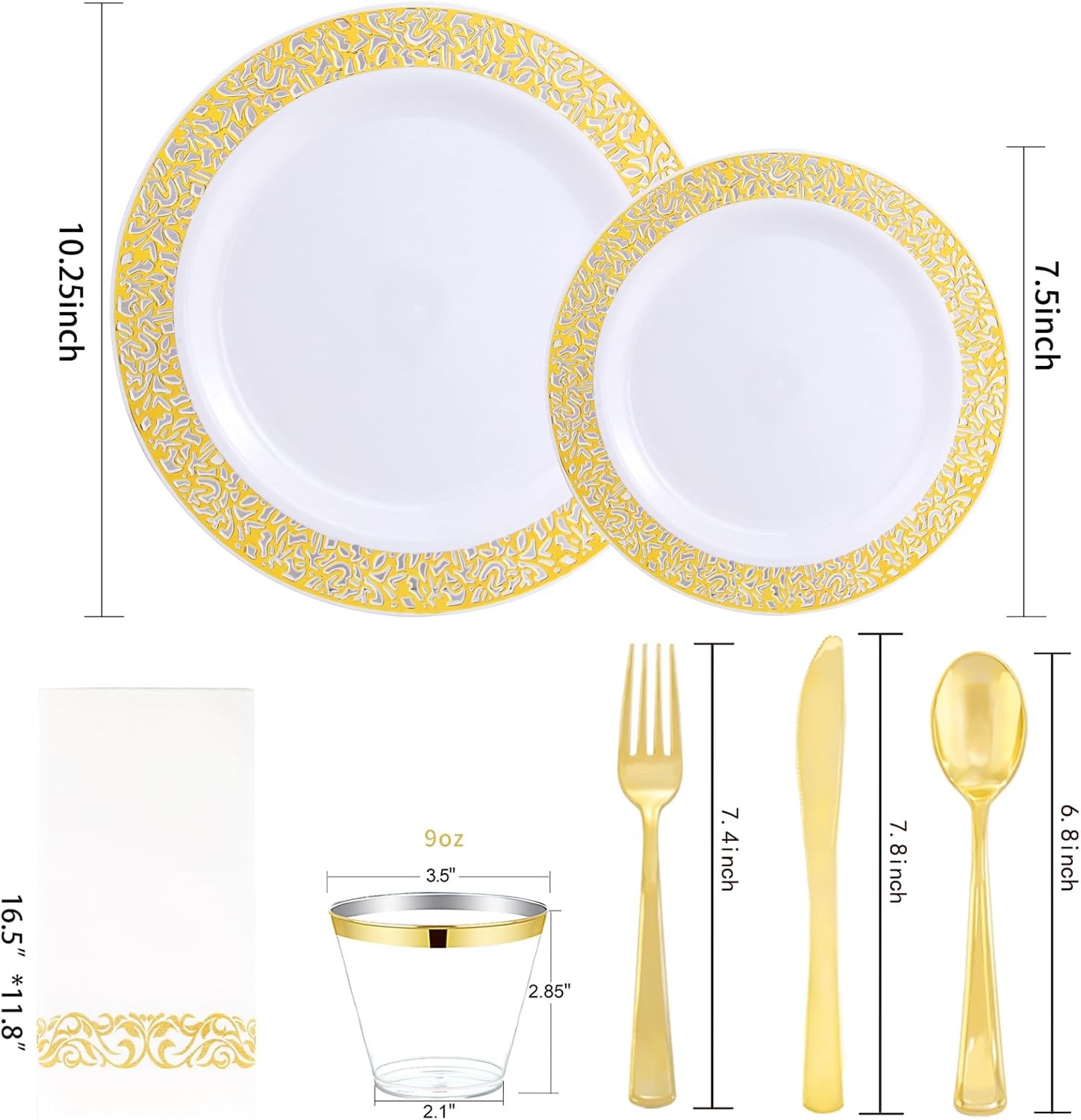 210Pcs Gold Plastic Dinnerware – Disposable Silverware and Cups, Include:30