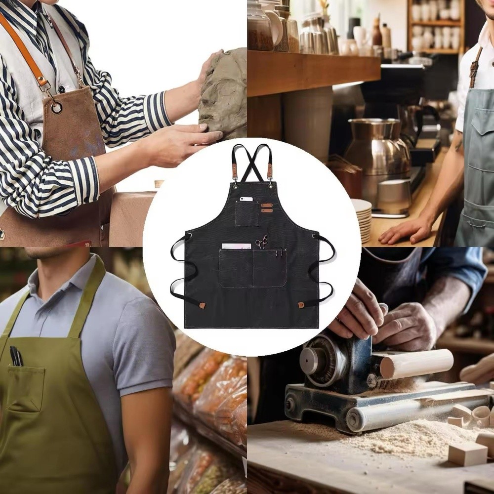 Heavy Duty Canvas Kitchen Chef Cooking Apron Cross-Back Adjustable Bib Work BBQ