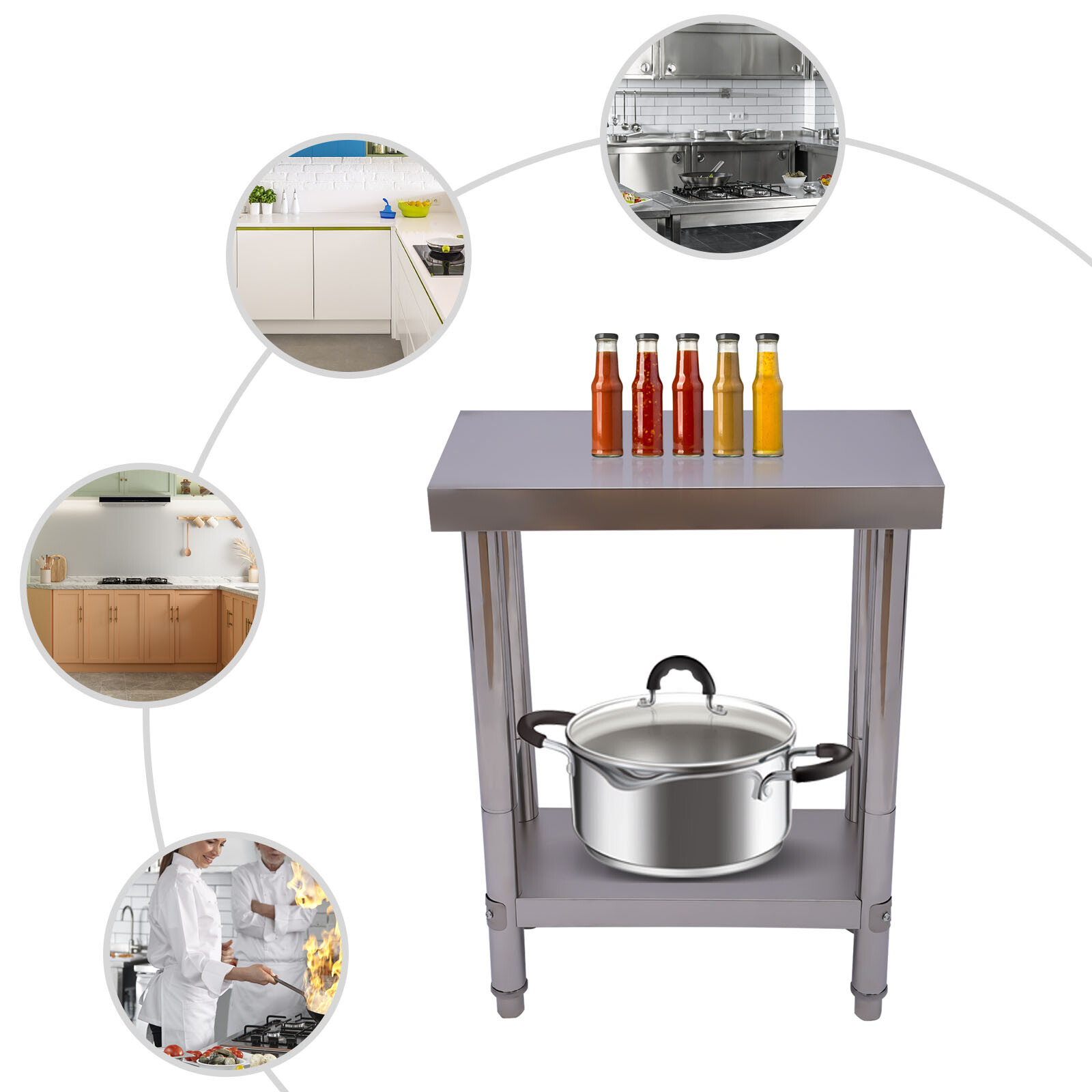 Stainless-Steel 60*30*85cm Commercial Kitchen Work Food Prep Table Heavy Duty