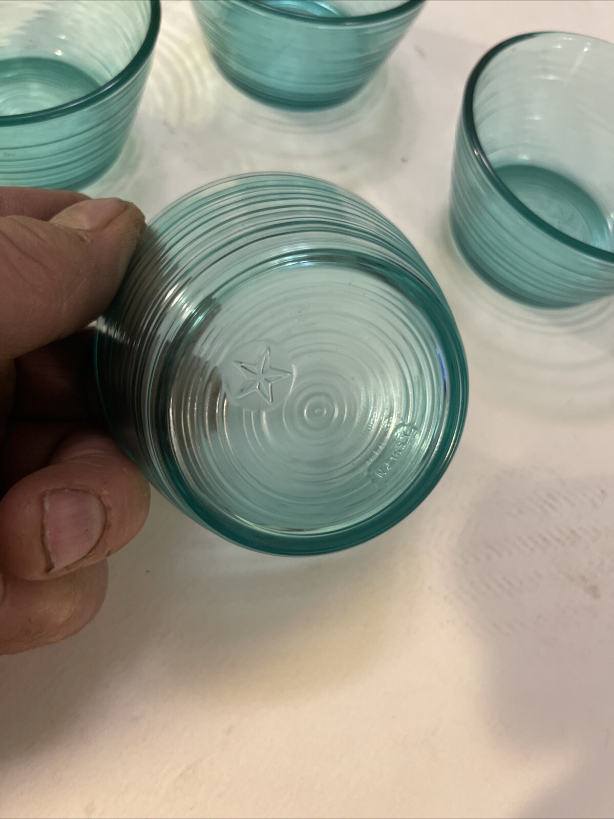 4.5 oz Turquoise Ribbed Glass Ramekin NZ165Y Transparent Glass Set of 6 Mint