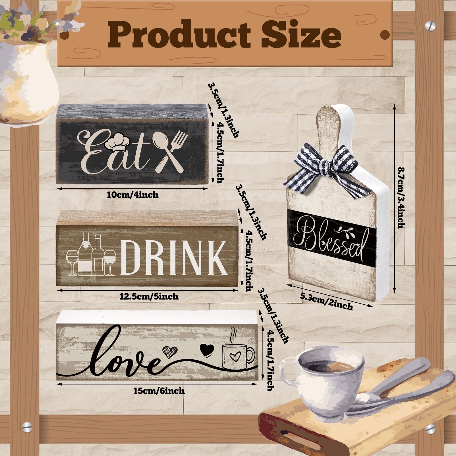 Moucuny 4 Pcs Farmhouse Kitchen Decor Wooden Plate Table
