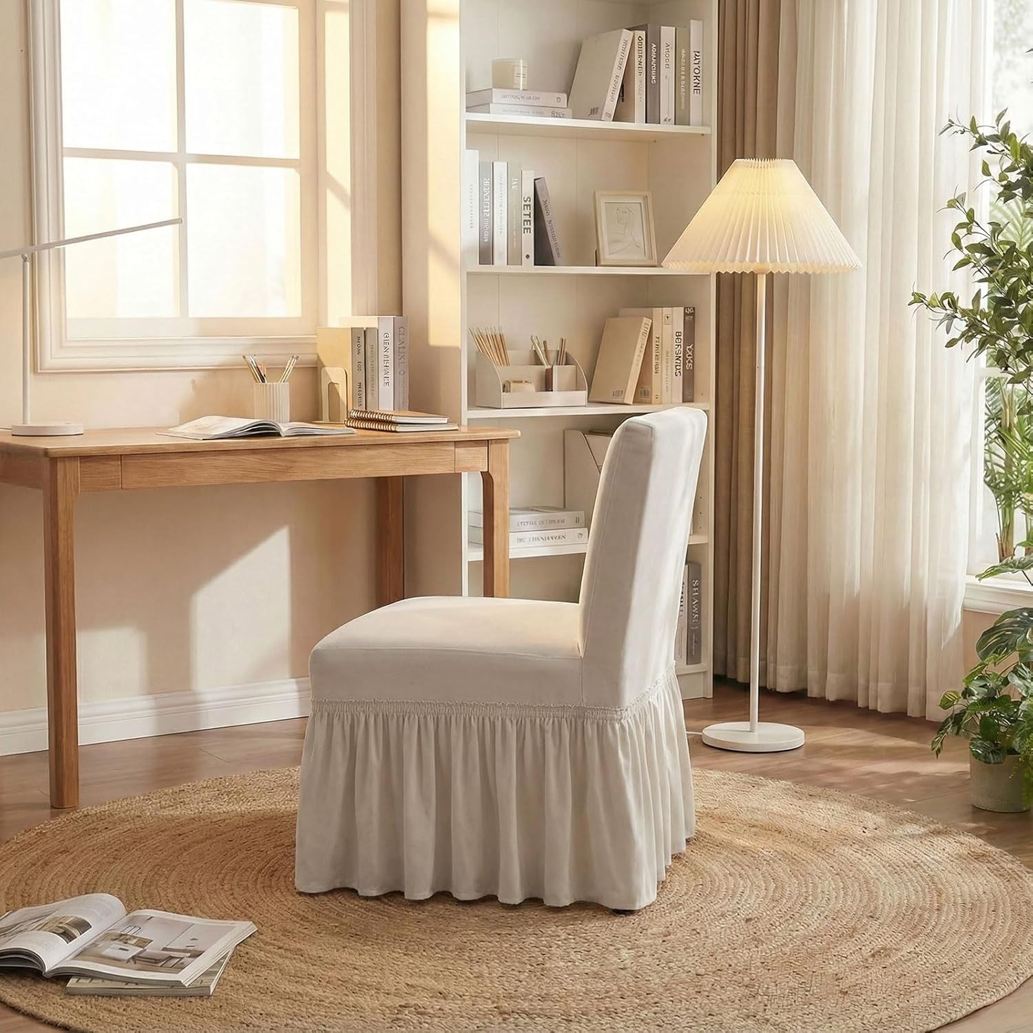 Beige Spandex Armless Accent Chair Cover with Skirt Stretch Super Soft Modern