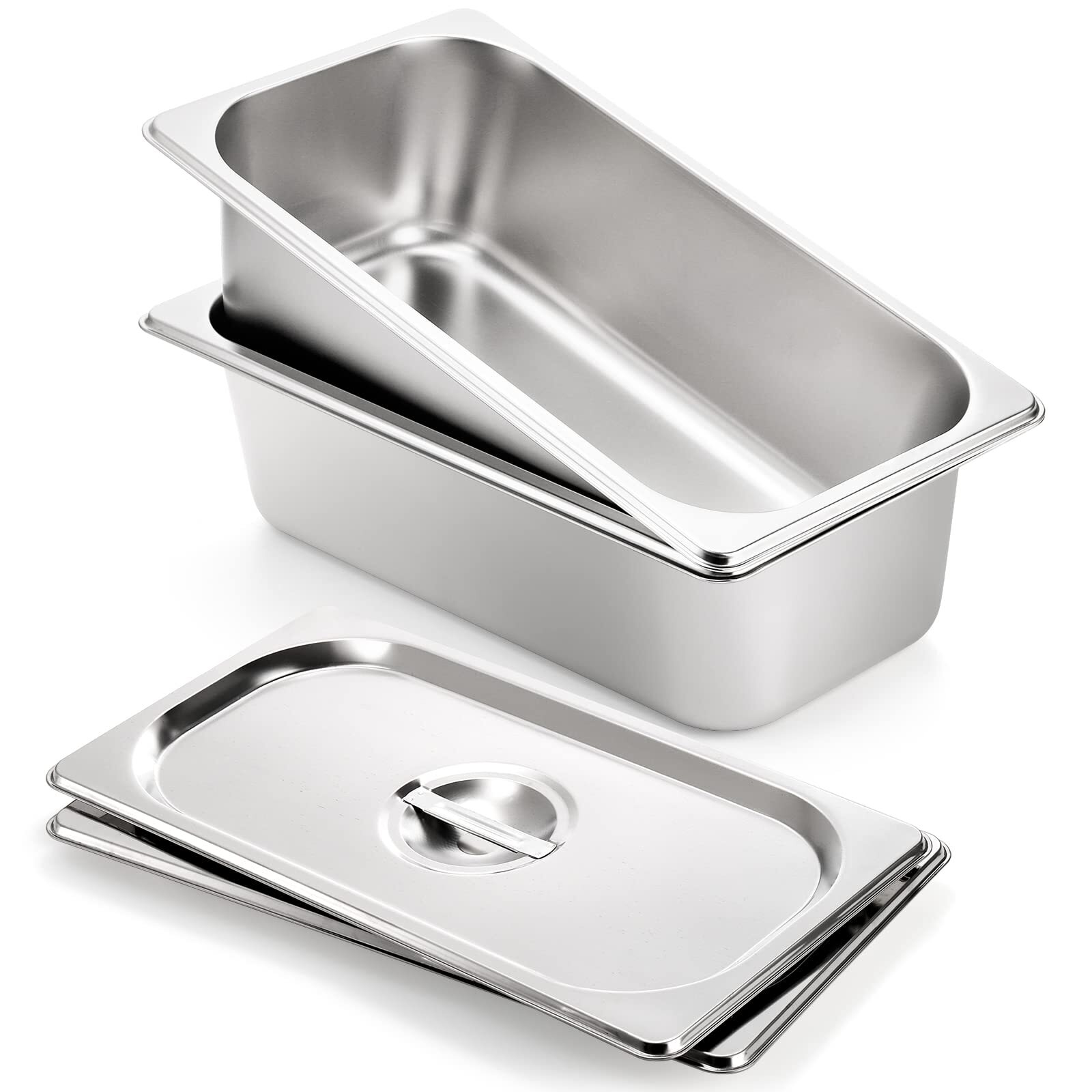 1/3 Size Hotel Pans with Lids 3-5/8″ Deep 22 Gauge 2-Pack