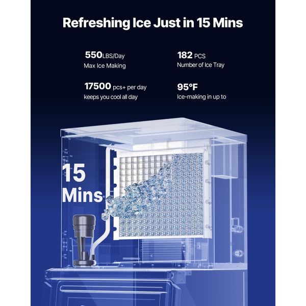 Commercial Ice Maker Machine, 550LBS/24H Ice-Making Machine