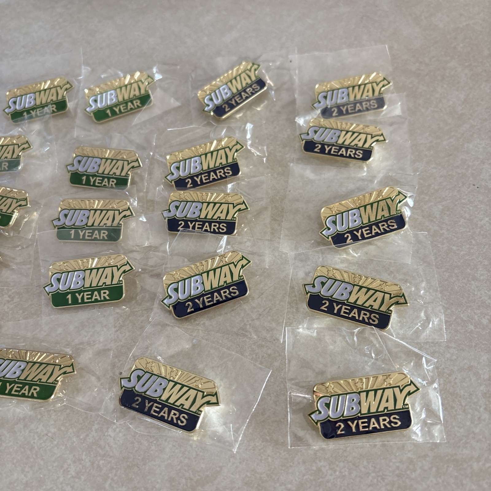 Lot 20 Subway Sandwich Restaurant Employee Service Award Pin 1 Year 2 Year NEW