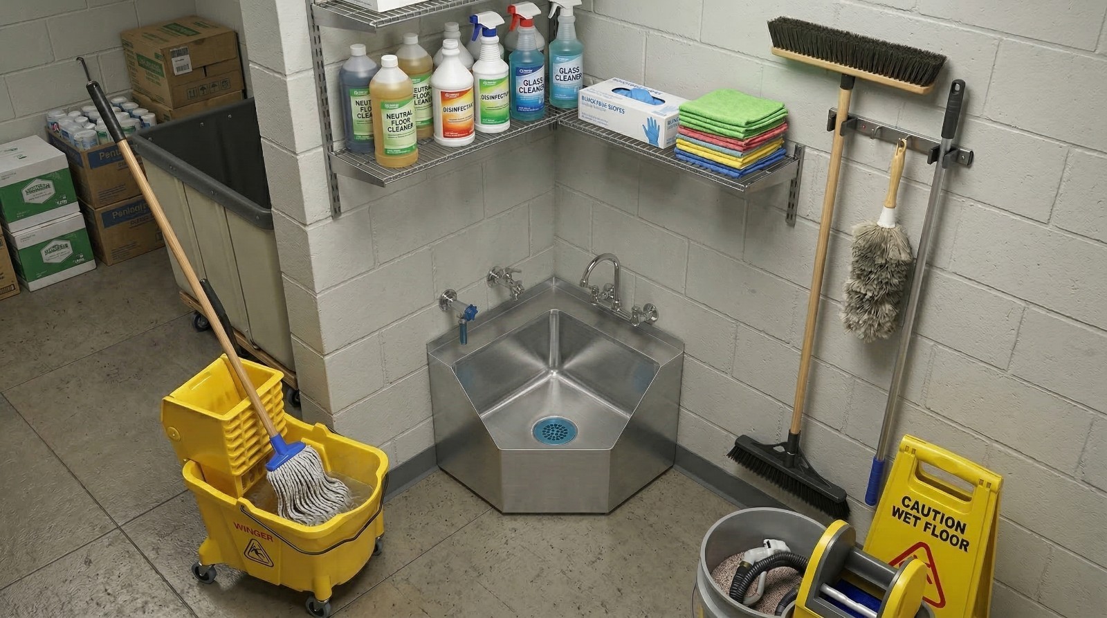 Stainless Steel Corner Floor Mop Sink 18.75 in. x 22.5 in. x 16 in.