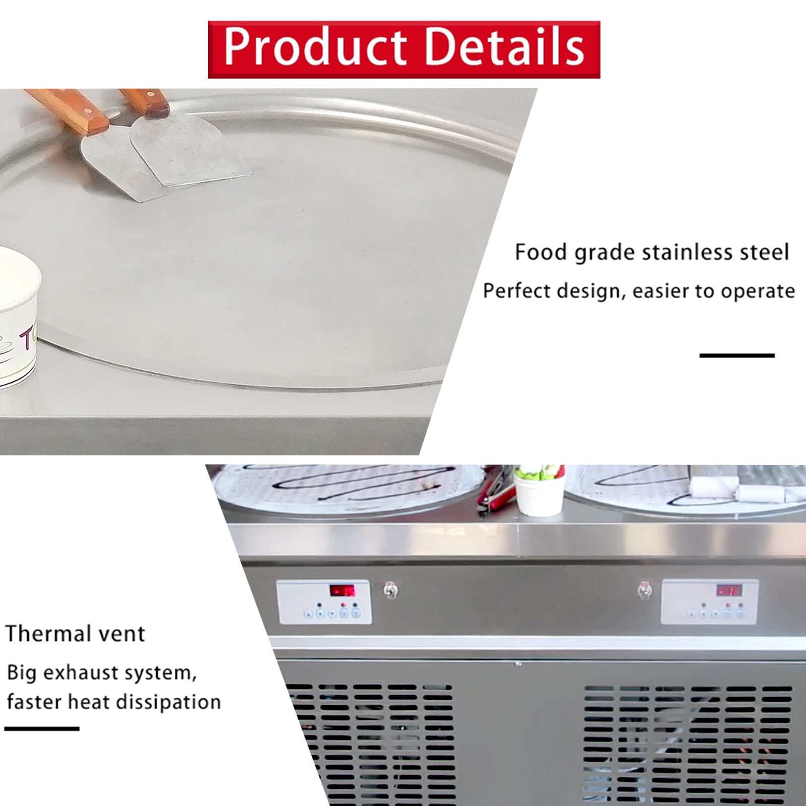 ETL NSF 55cm(22″) Double round pans rolled ice cream machine,ice cream maker